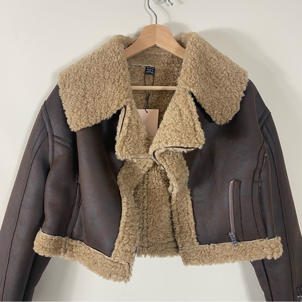 SHEIN X Carly Lawrence Khaki Fluffy Faux Shearling Jacket Brown - US 4/S - Picture 8 of 16